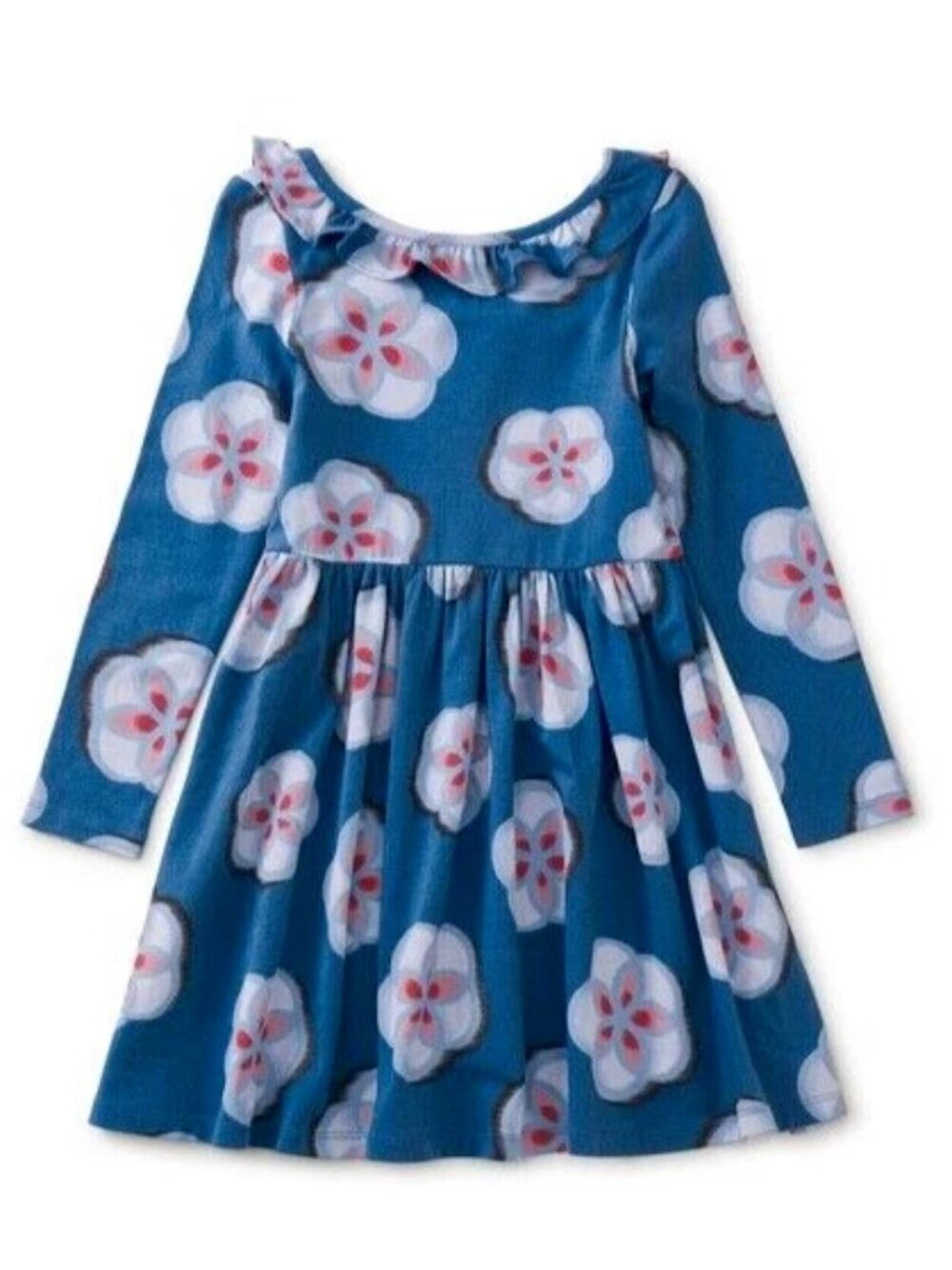 TEA Collection Girls Ruffled Neckline Skirted Dress - Blue 6